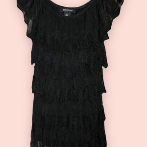 White House Black Market Ruffle Tiered top Size XS Black Short Sleeve WHBM